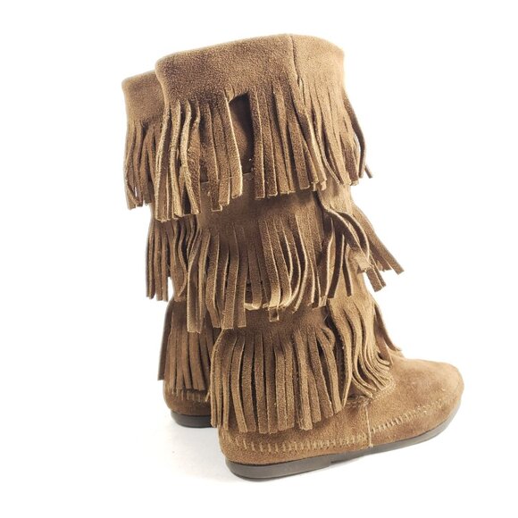 Minnetonka Womens Size 7 3-Layer Fringe Brown Suede Moccasin Boots - Picture 4 of 8